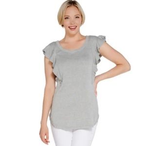 Isaac Mizrahi Live! Women's Flutter Sleeve Sweater, Lt Heather Grey, Medium